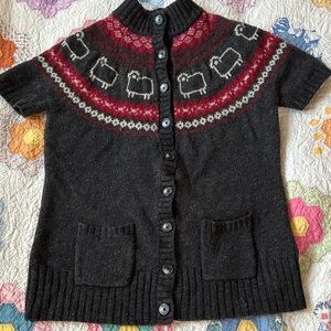 Vintage Woolrich Gray Short Sleeve Fair Isle Sheep Cardigan